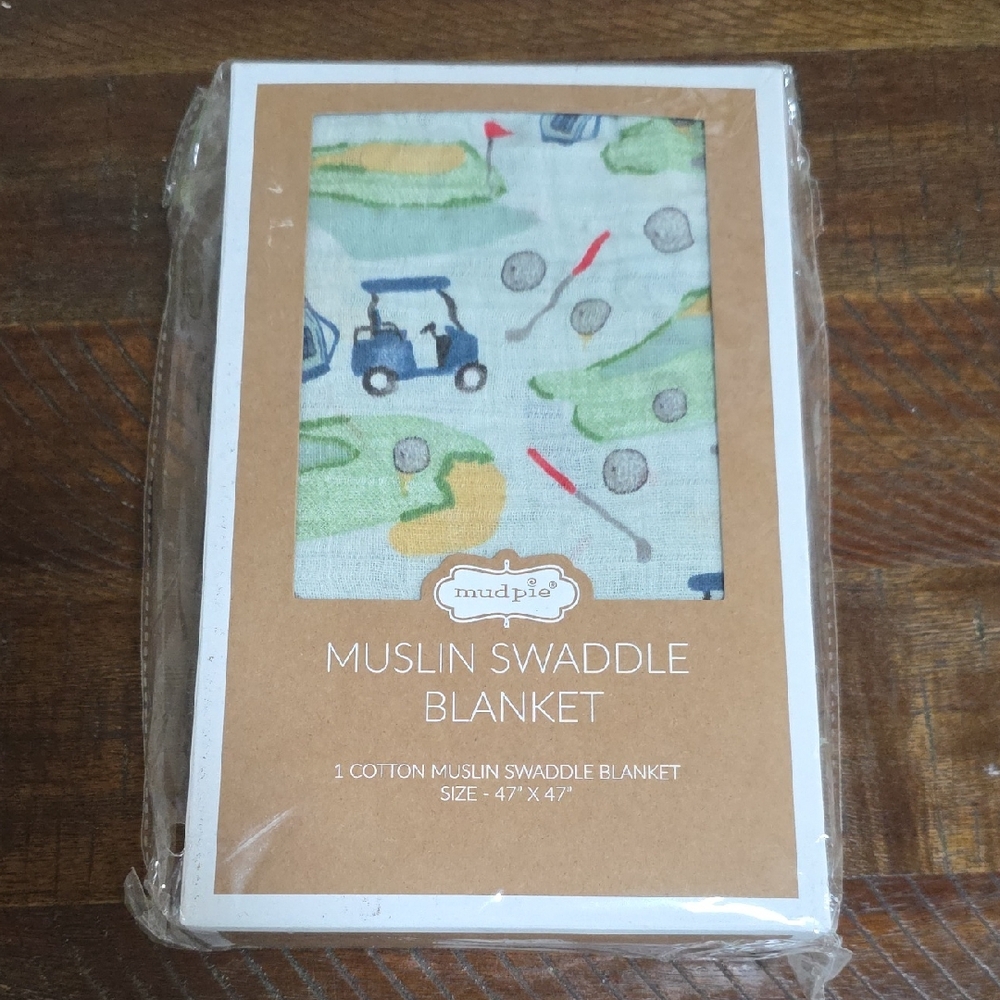 Mud Pie Golf Theme Muslin Swaddle Blanket